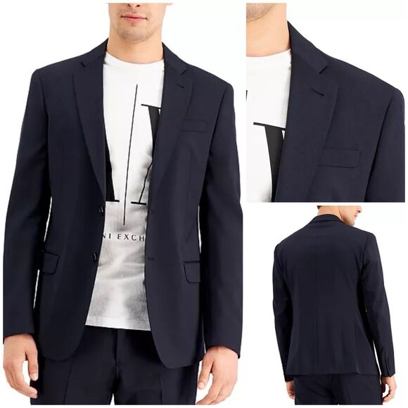Armani Exchange New Men's Slim-Fit Navy Blue Solid Wool Suit Separate Jacket 44L - Picture 1 of 5